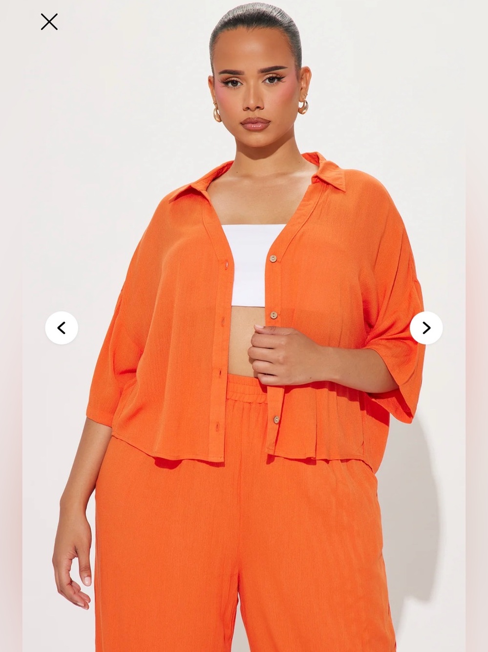 Fashion Nova Button Front Crop Shirt (size Large)
